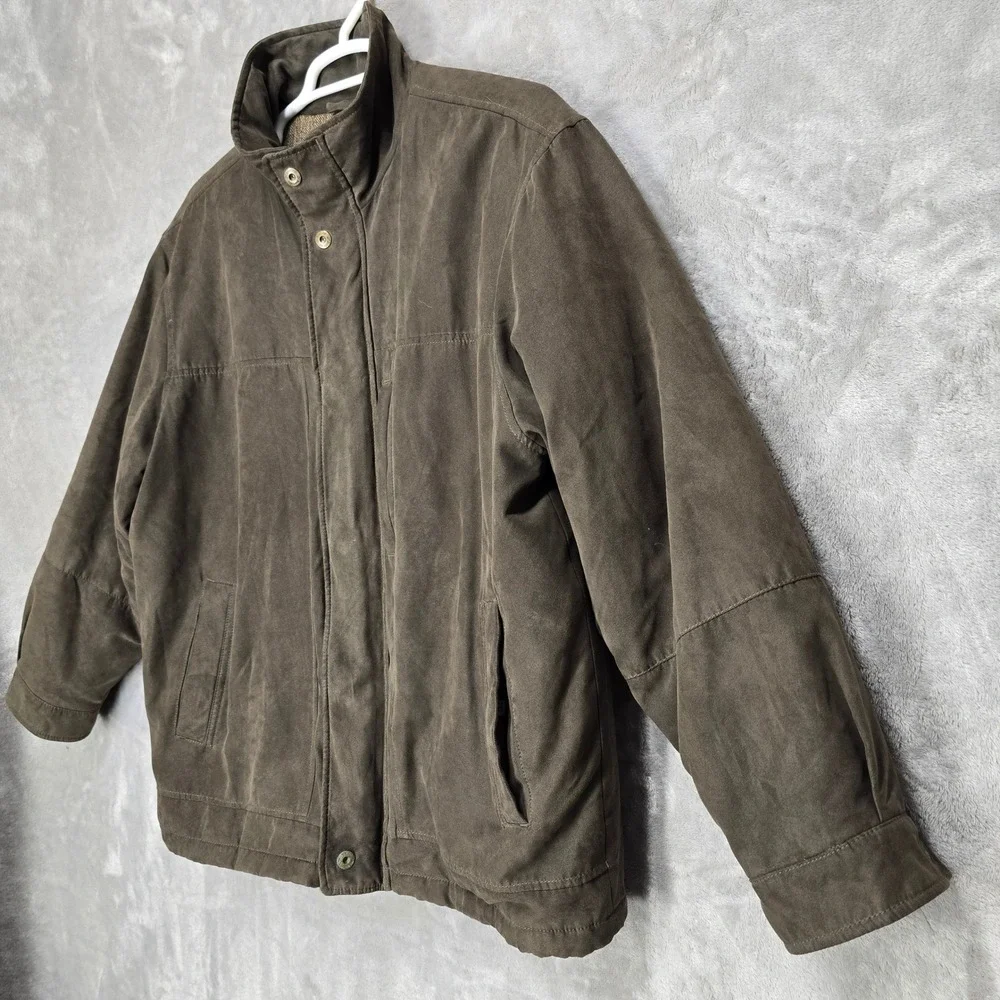 St Johns Bay Mens L Brown Suede Polyester Bomber Jacket Full Zip Casual Workwear